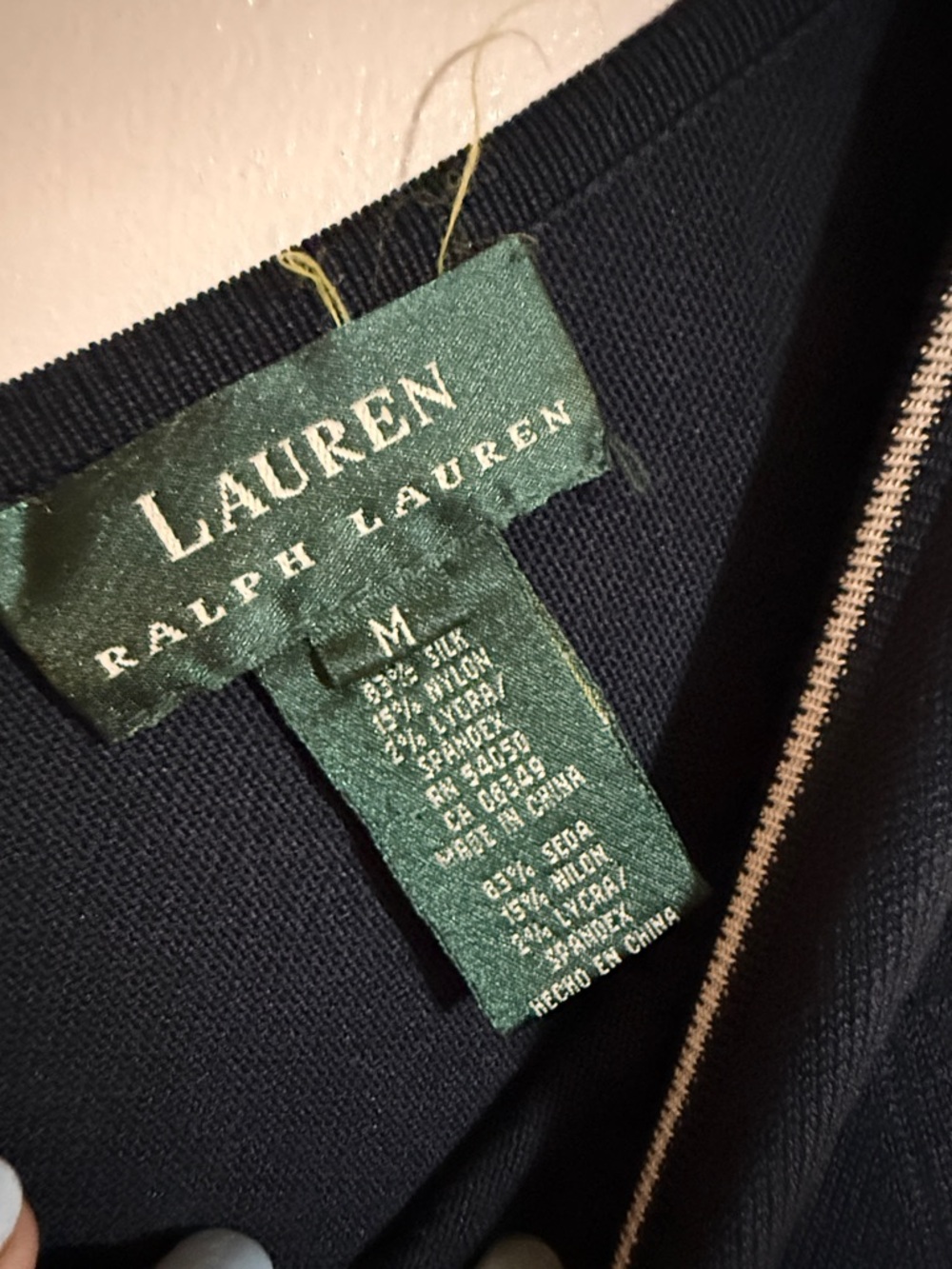 Ralph Lauren Women’s Navy V-Neck Long-Sleeve Dress Size Medium - Picture 3 of 5